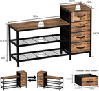 3-Tier Shoe Storage Bench with 4 Fabric Drawers