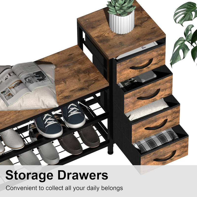 3-Tier Shoe Storage Bench with 4 Fabric Drawers