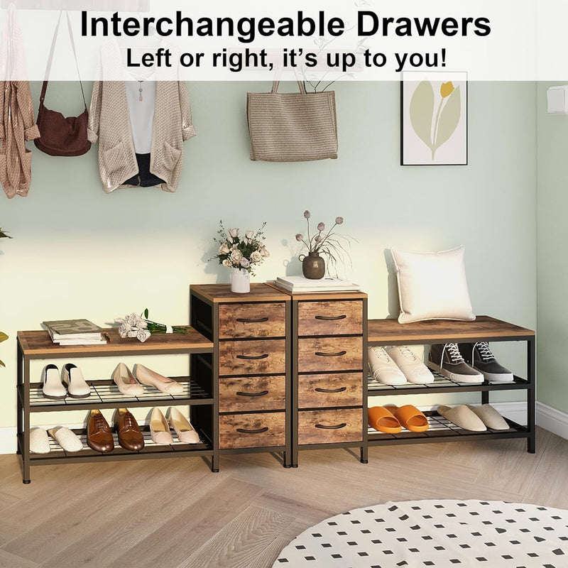 3-Tier Shoe Storage Bench with 4 Fabric Drawers