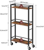 3-Tier Slim Rolling Cart Mobile Utility on Wheels