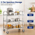3 Tier Stainless Steel Cart Rolling Catering Storage