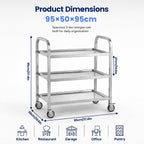 3 Tier Stainless Steel Cart Rolling Catering Storage