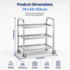 3 Tier Stainless Steel Cart Rolling Catering Storage