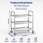 3 Tier Stainless Steel Cart Rolling Catering Storage
