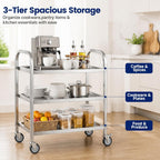 3 Tier Stainless Steel Cart Rolling Catering Storage