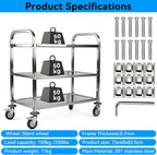 3 Tier Stainless Steel Catering Trolley Kitchen Utility