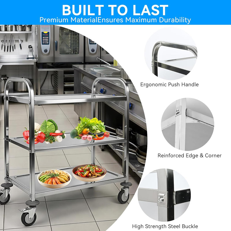 3 Tier Stainless Steel Catering Trolley Kitchen Utility
