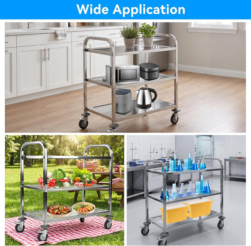 3 Tier Stainless Steel Catering Trolley Kitchen Utility