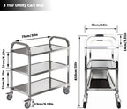 3 Tier Stainless Steel Catering Trolley Wheels Utility