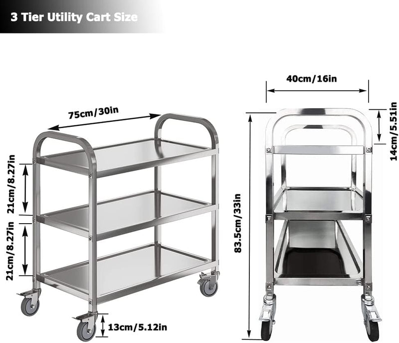 3 Tier Stainless Steel Catering Trolley Wheels Utility