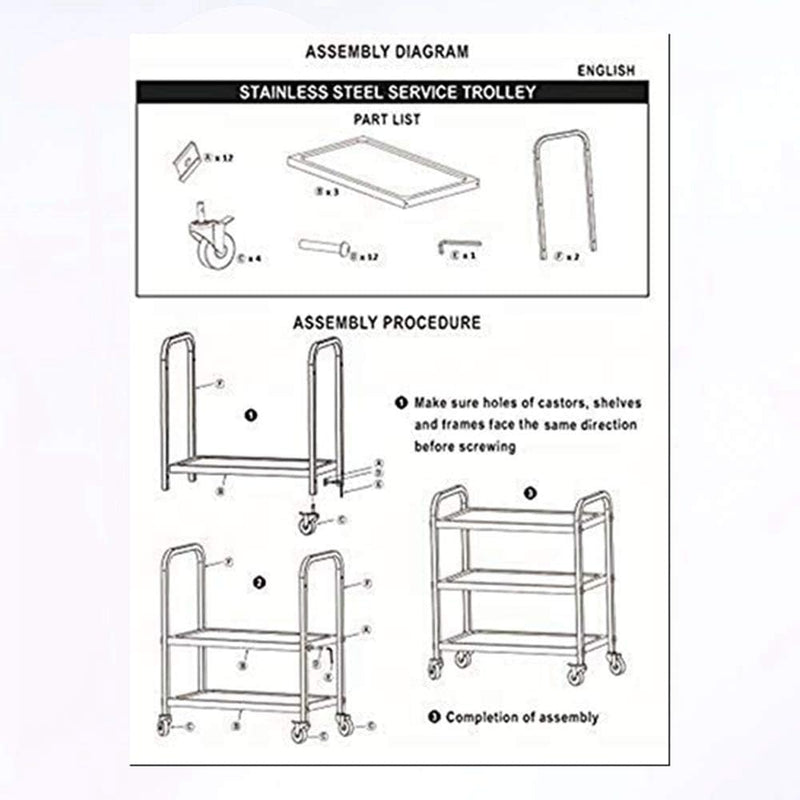 3 Tier Stainless Steel Catering Trolley Wheels Utility