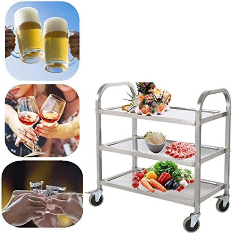 3 Tier Stainless Steel Catering Trolley Wheels Utility