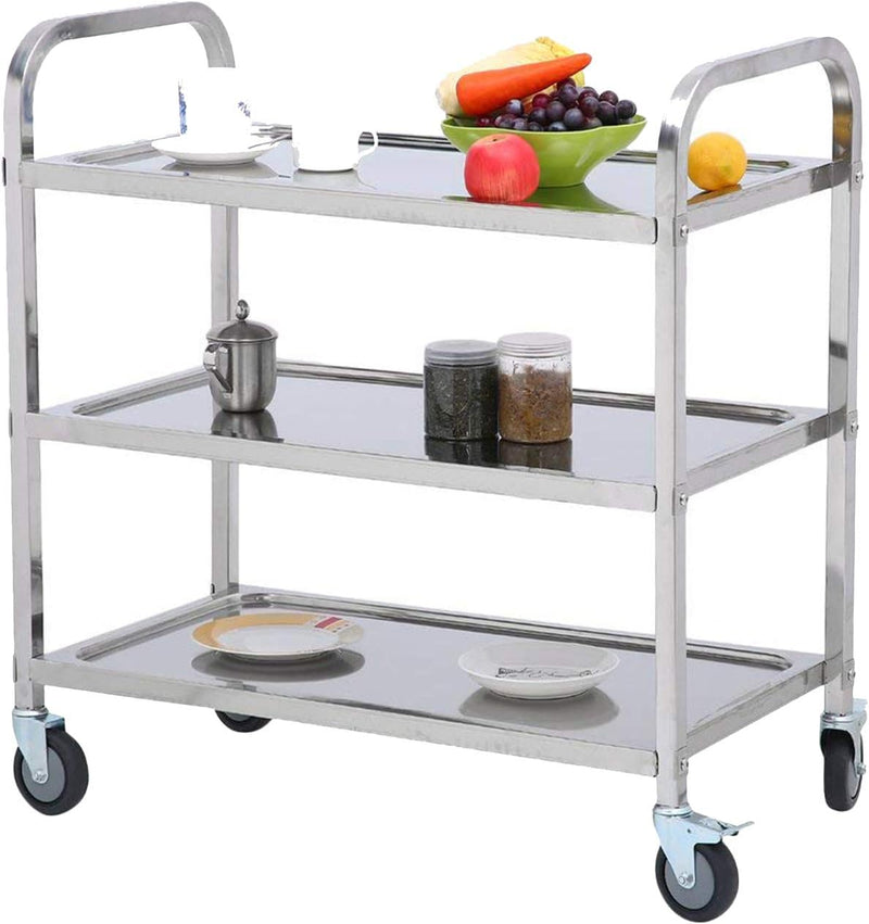 3 Tier Stainless Steel Catering Trolley Wheels Utility