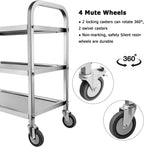 3 Tier Stainless Steel Catering Trolley Wheels Utility