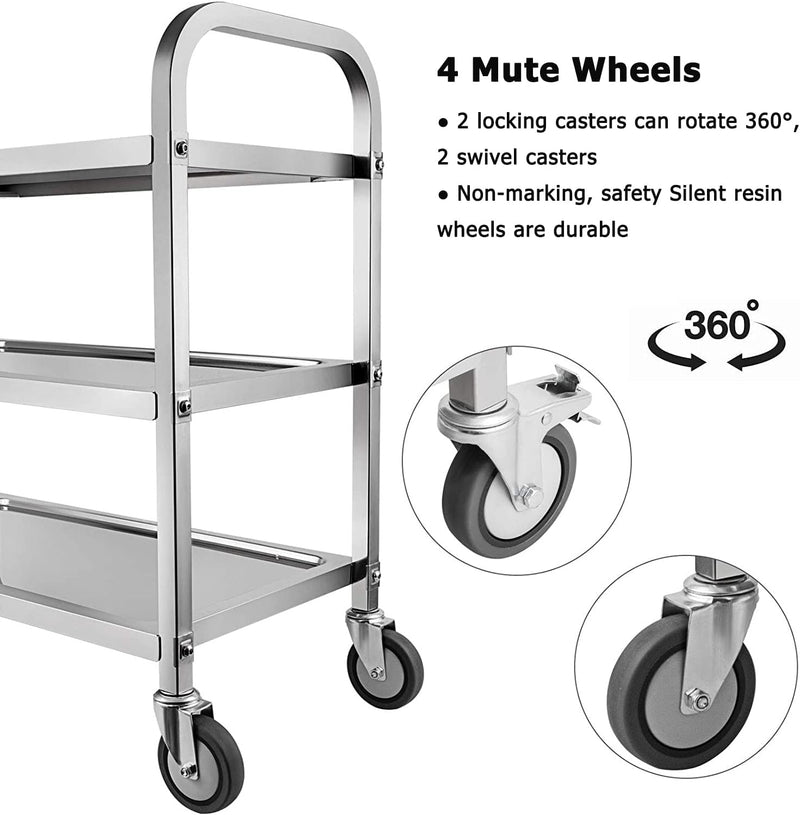 3 Tier Stainless Steel Catering Trolley Wheels Utility