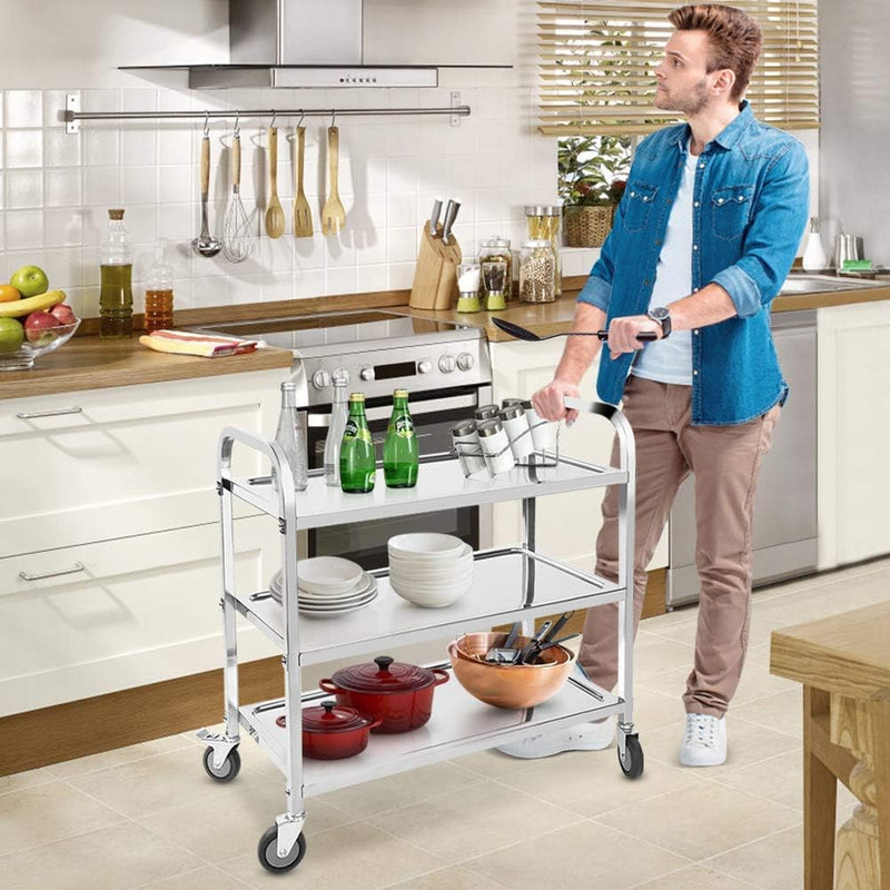 3 Tier Stainless Steel Catering Trolley Wheels Utility