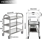 3 Tier Stainless Steel Catering Trolley Wheels Utility