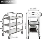 3 Tier Stainless Steel Catering Trolley Wheels Utility