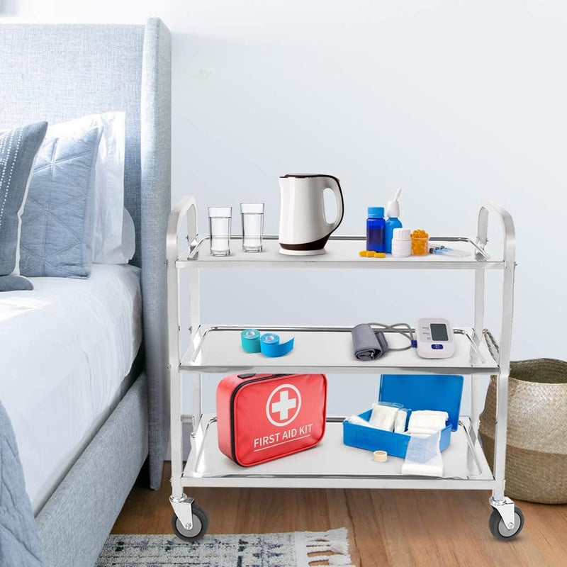 3 Tier Stainless Steel Catering Trolley Wheels Utility