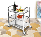 3 Tier Stainless Steel Catering Trolley Wheels Utility