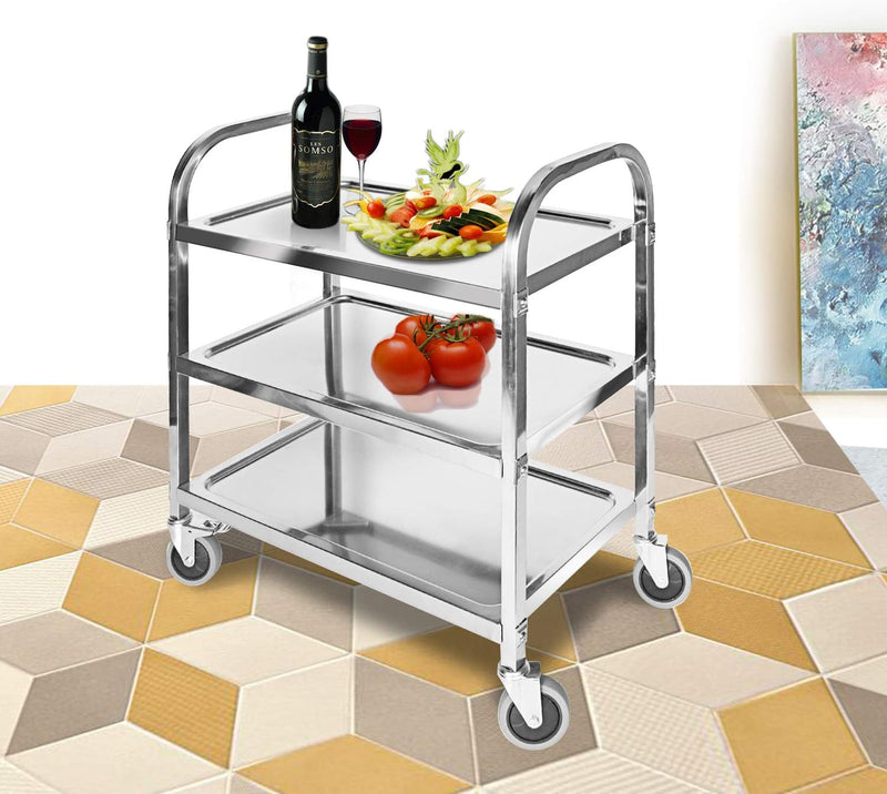 3 Tier Stainless Steel Catering Trolley Wheels Utility