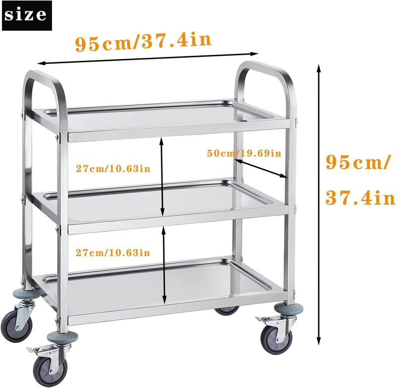 3 Tier Stainless Steel Large Serving Catering Cart