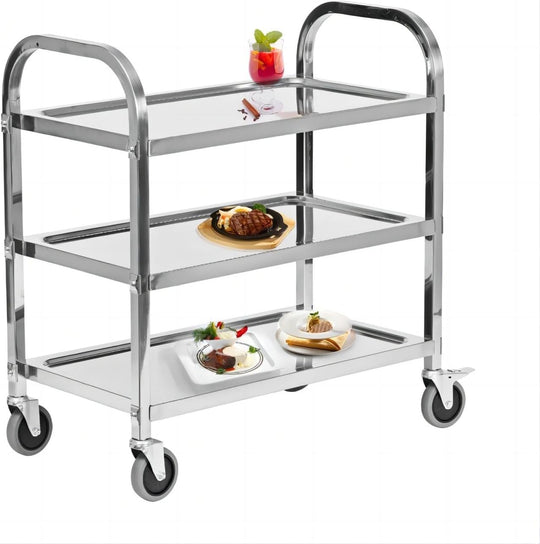 3 Tier Stainless Steel Serving Catering Trolley Wheels