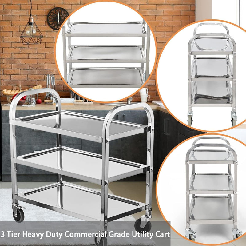 3 Tier Stainless Steel Serving Catering Trolley Wheels
