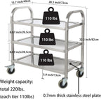 3 Tier Stainless Steel Serving Catering Trolley Wheels