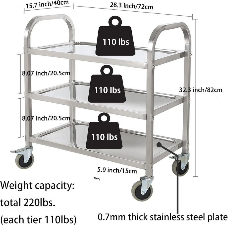 3 Tier Stainless Steel Serving Catering Trolley Wheels