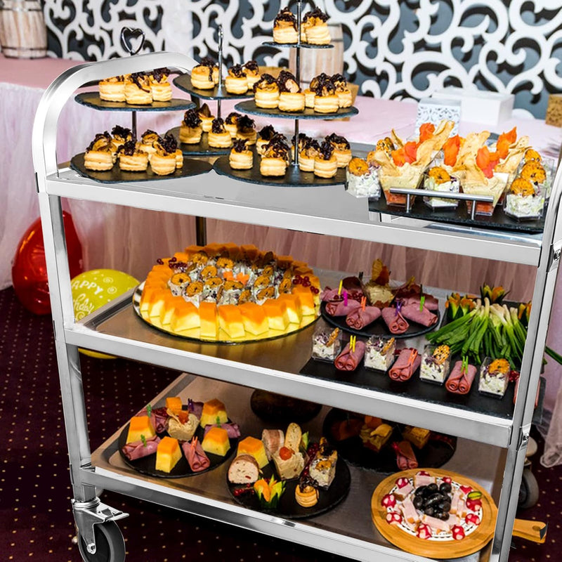 3 Tier Stainless Steel Serving Catering Trolley Wheels