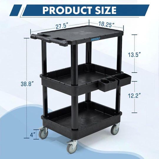 3-Tier Utility Cart with Flat Top and Deep