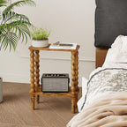 3-Tier Wooden Side Table Narrow Nightstand with Open