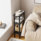 3-Tier Wooden Side Table Narrow Nightstand with Open