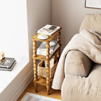 3-Tier Wooden Side Table Narrow Nightstand with Open