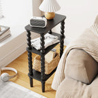 3-Tier Wooden Side Table Narrow Nightstand with Open