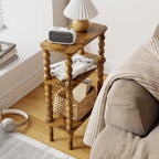 3-Tier Wooden Side Table Narrow Nightstand with Open