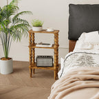 3-Tier Wooden Side Table Narrow Nightstand with Open