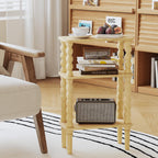 3-Tier Wooden Side Table Narrow Nightstand with Open