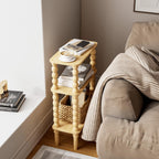 3-Tier Wooden Side Table Narrow Nightstand with Open