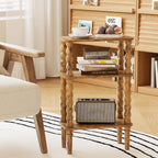 3-Tier Wooden Side Table Narrow Nightstand with Open