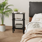 3-Tier Wooden Side Table Narrow Nightstand with Open