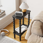 3-Tier Wooden Side Table Narrow Nightstand with Open