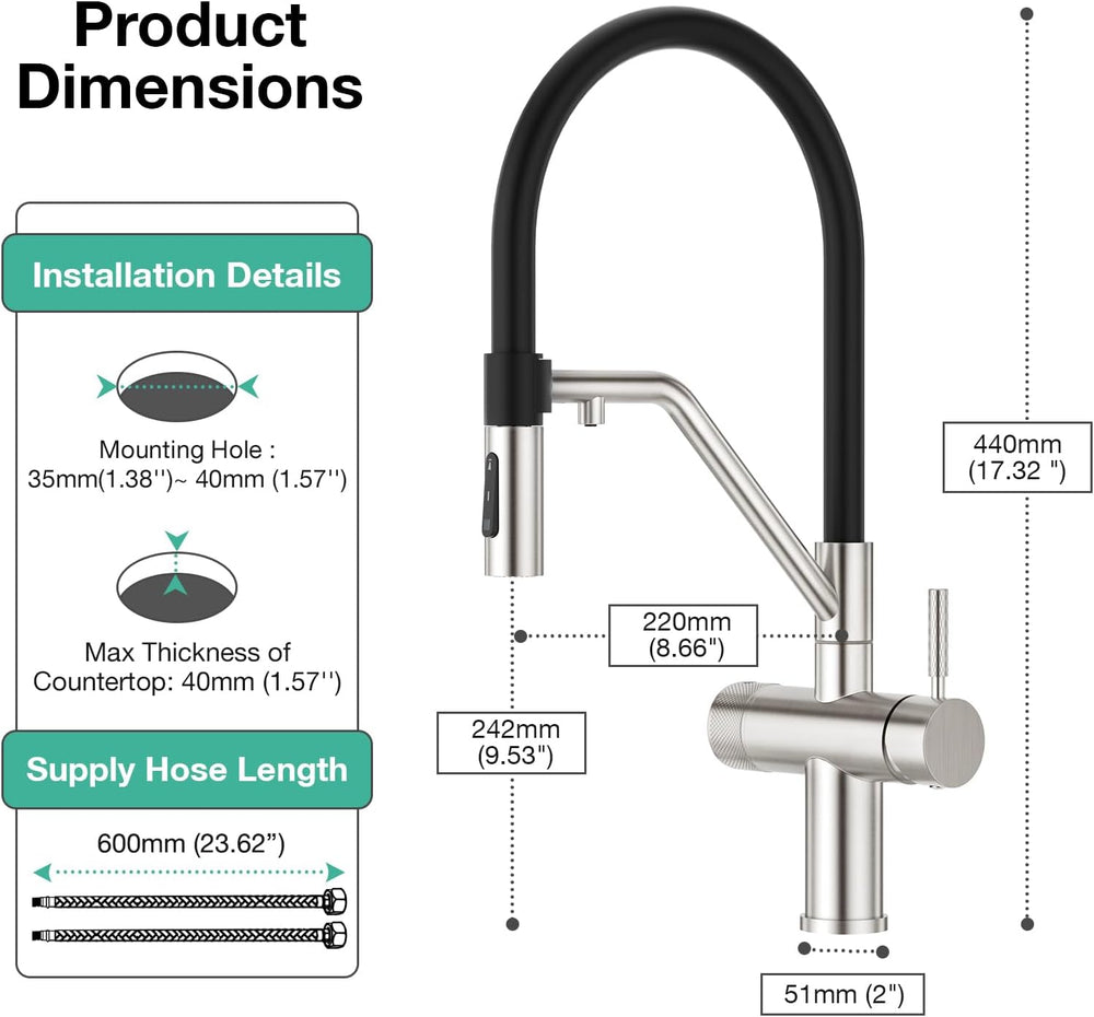 3 Way Kitchen Sink Tap with Pull Down