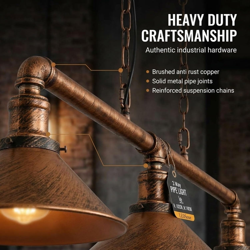 3-Way Vintage Retro Steampunk Pipe Light Bar Industrial