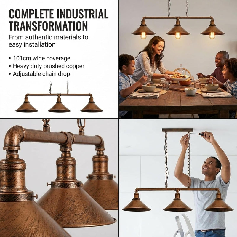 3-Way Vintage Retro Steampunk Pipe Light Bar Industrial