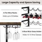 30 Bottles Wine Rack Free Standing Floor 6-Tier