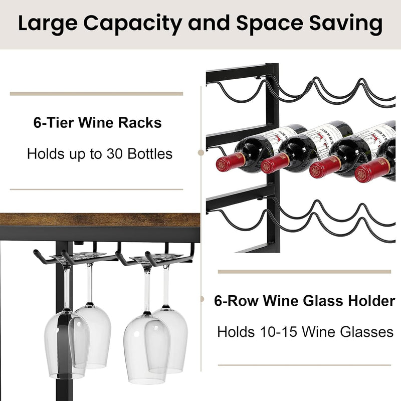 30 Bottles Wine Rack Free Standing Floor 6-Tier