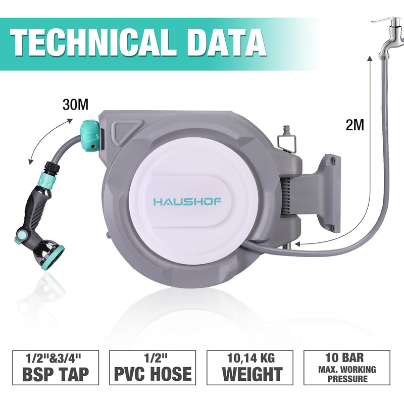 30 M Retractable Garden Hose Reel Wall Mounted