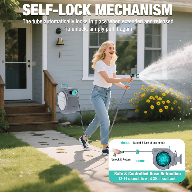 30 M Retractable Garden Hose Reel Wall Mounted